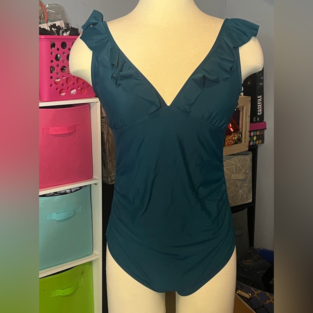 Teal Ruffled Top Women's Swimsuit